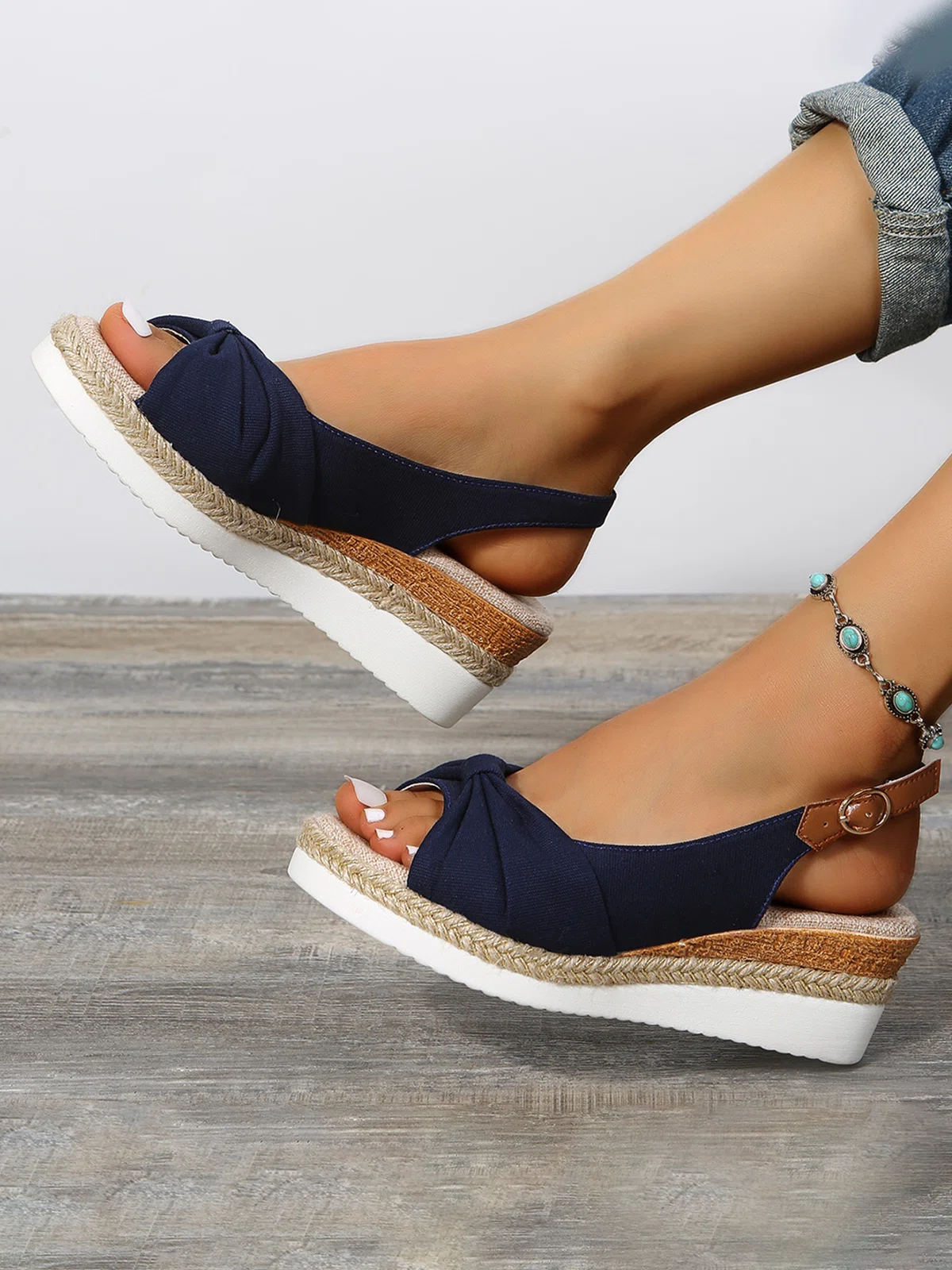 Bow Weave Fish Mouth Wedge Sandals