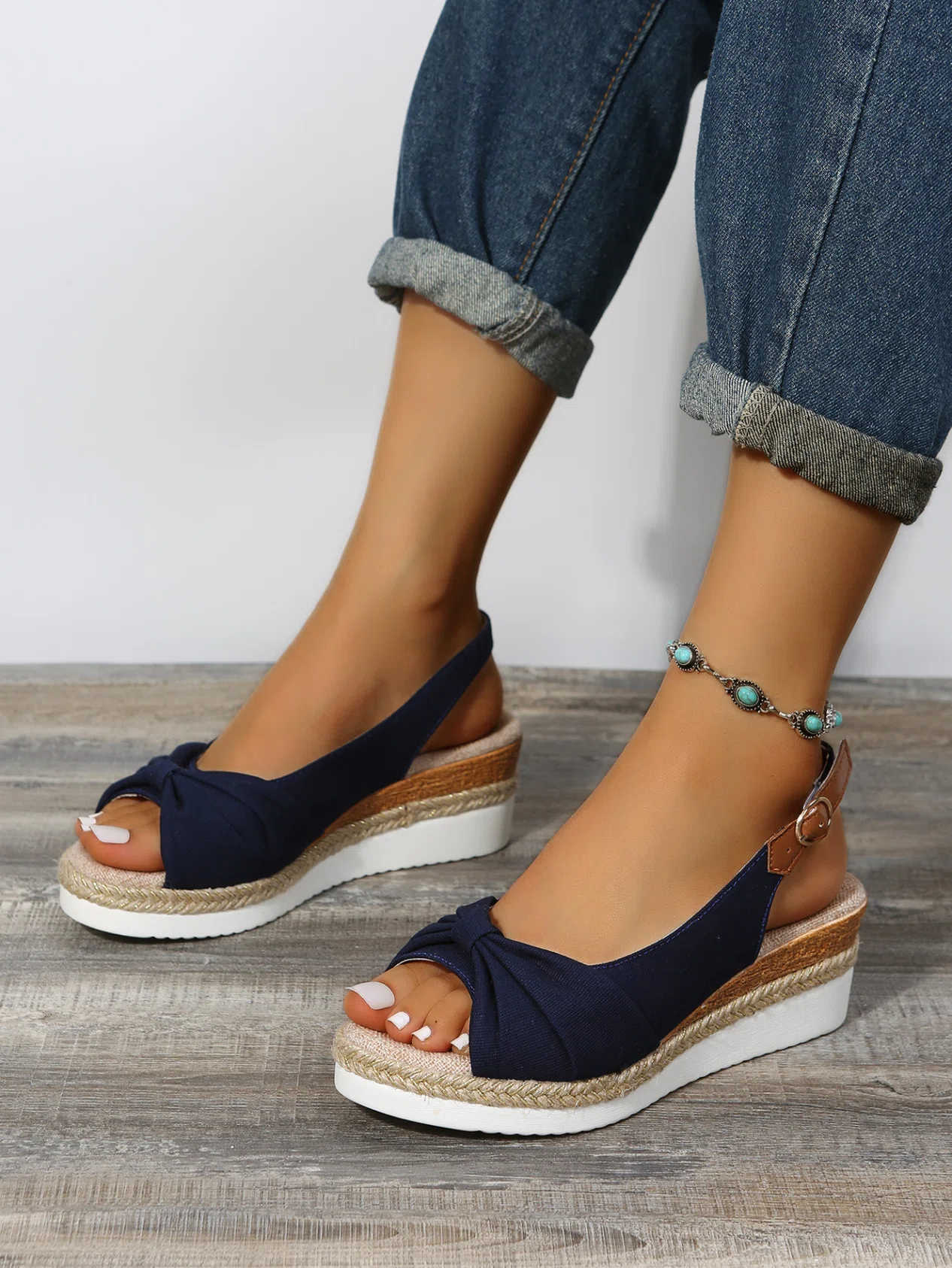 Bow Weave Fish Mouth Wedge Sandals