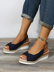 Bow Weave Fish Mouth Wedge Sandals