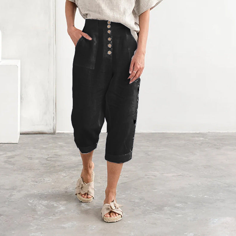 Breasted cotton linen loose oversized women casual long pants