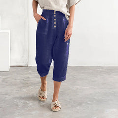 Breasted cotton linen loose oversized women casual long pants