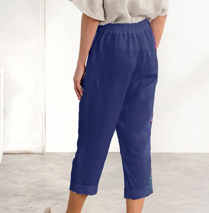 Breasted cotton linen loose oversized women casual long pants