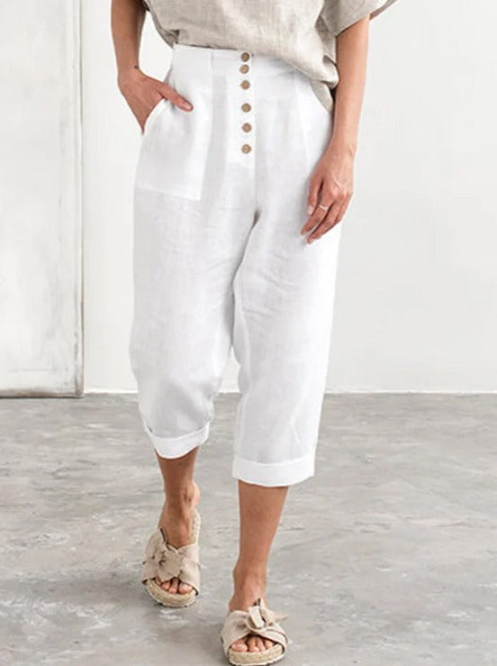 Breasted cotton linen loose oversized women casual long pants