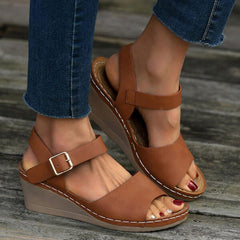 Buckle Solid Color Wedge Heel Platform Sandals