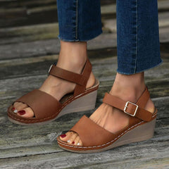 Buckle Solid Color Wedge Heel Platform Sandals