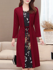 Fake Two Piece Long Sleeve Floral Dress