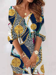 Casual Print Patchwork V Neck Straight Dresses