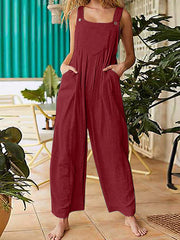 Casual Solid Pocket Buttons Square Collar Jumpsuits(3 Colors)