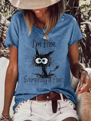 Cartoon printed Round Neck Letter Casual T-Shirts