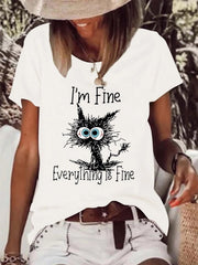 Cartoon printed Round Neck Letter Casual T-Shirts
