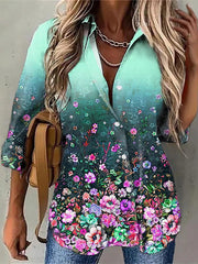 Casual Floral Print Lapel Long Sleeve Shirts