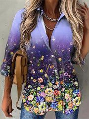 Casual Floral Print Lapel Long Sleeve Shirts