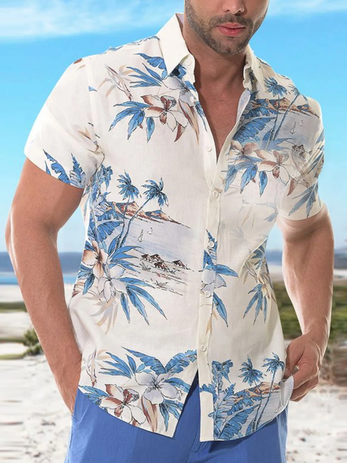Casual Hawaiian Plant Coconut Print Short Sleeve Shirt