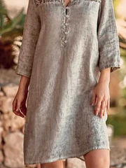 Casual Lace Plain Stand Collar Loosen Short Sleeve Woven Dress