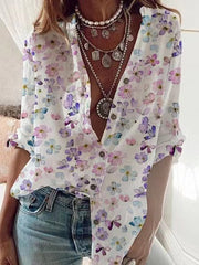 Casual Loose Floral Print Lapel Long Sleeve Shirt Blouses