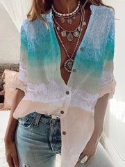 Casual Loose Floral Print Lapel Long Sleeve Shirt Blouses