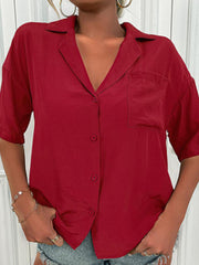 Casual Loose Solid Color Short Sleeve Blouses