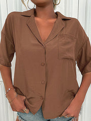 Casual Loose Solid Color Short Sleeve Blouses