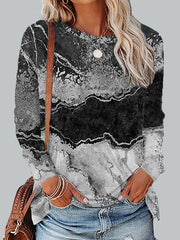 Casual Marble Print Crew Neck Long Sleeve T-Shirts
