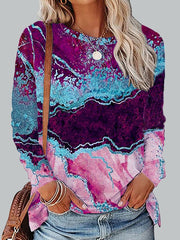 Casual Marble Print Crew Neck Long Sleeve T-Shirts