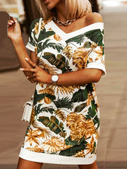 Casual Print Split Joint V Neck Straight Dresses