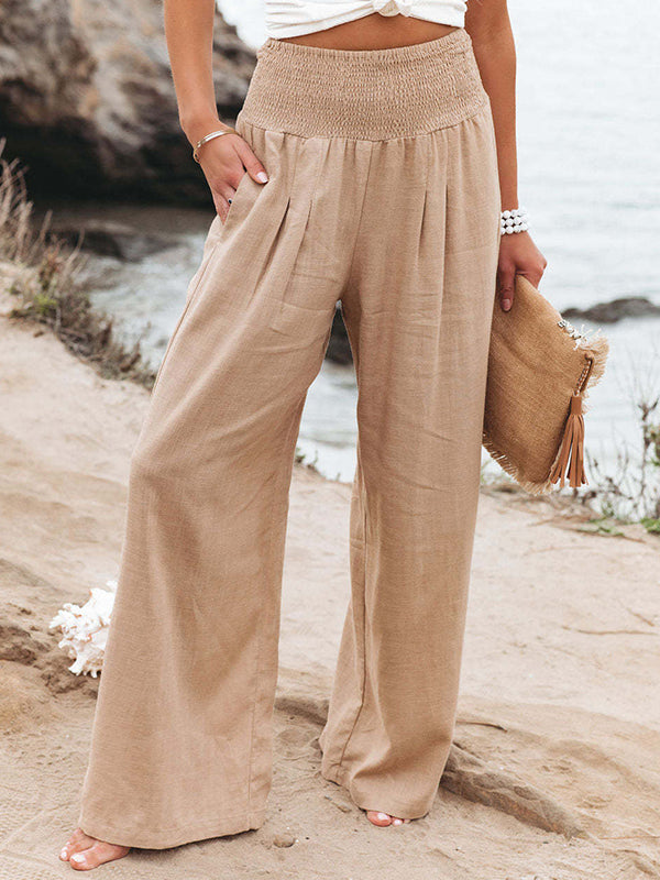 Casual Solid Split Joint Straight High Waist Straight Solid Color Bottoms Long Pants