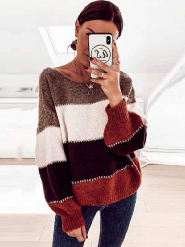 Casual Stripe Round neck Long sleeve Sweaters