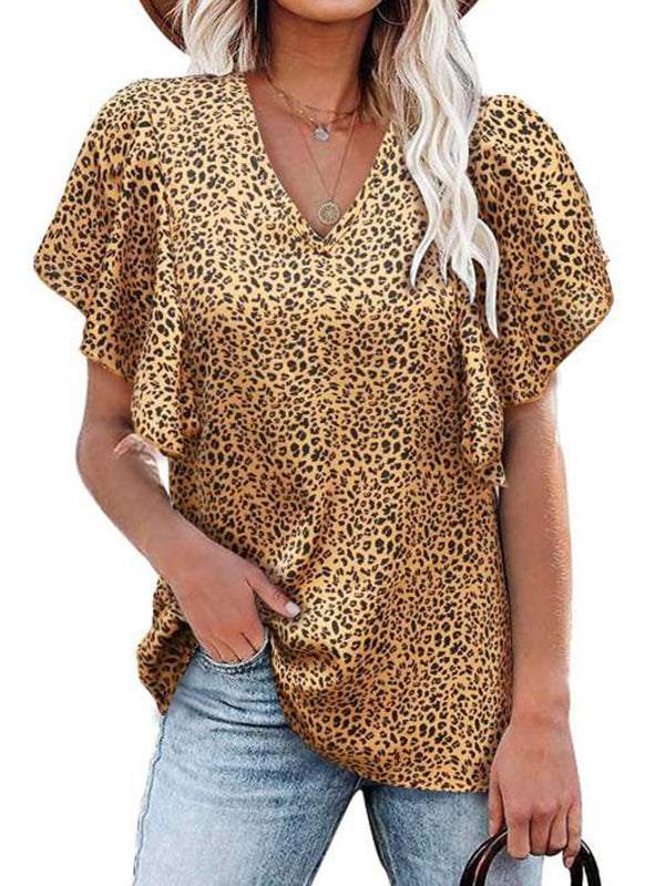 Chiffon floral printed v neck blouses