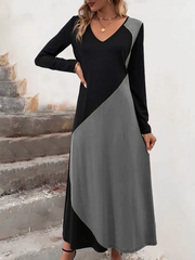 Color Block V Neck Tee Dress Maxi Dresses