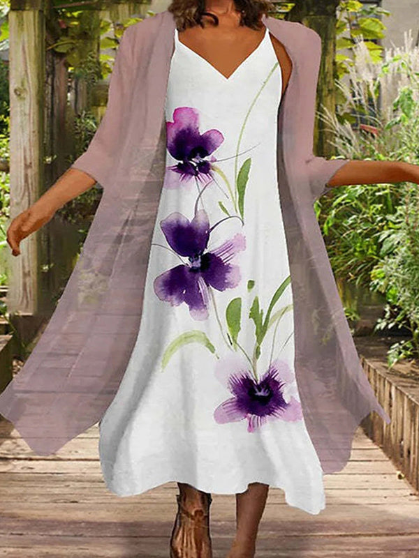 Crew Neck Floral Two piece Casual Maxi Dresses