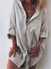 Plus Size Casual V Neck Long Sleeve Solid Dresses