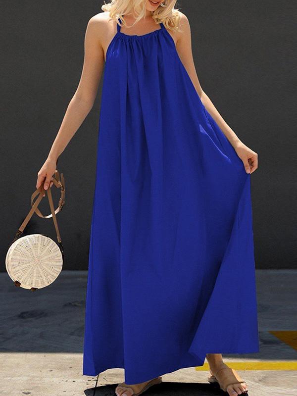 Sexy plain backless big hem halter neck halter back maxi dress