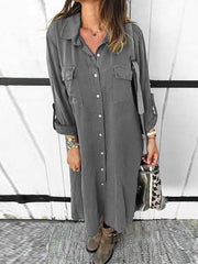 Button down long sleeve shirt shift dress