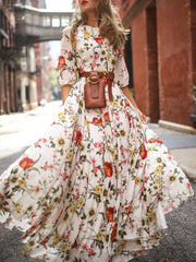 Bohemian printed round neck half sleeves skater maxi dresses