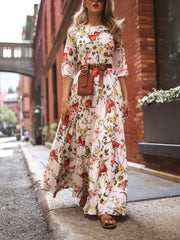 Bohemian printed round neck half sleeves skater maxi dresses