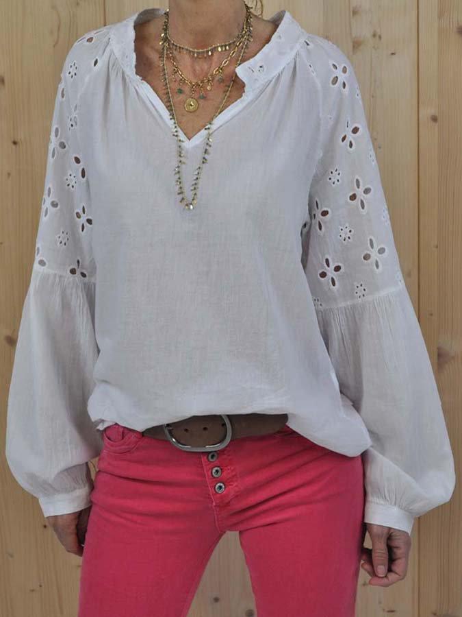 White Casual Long Sleeve Shirts & Tops