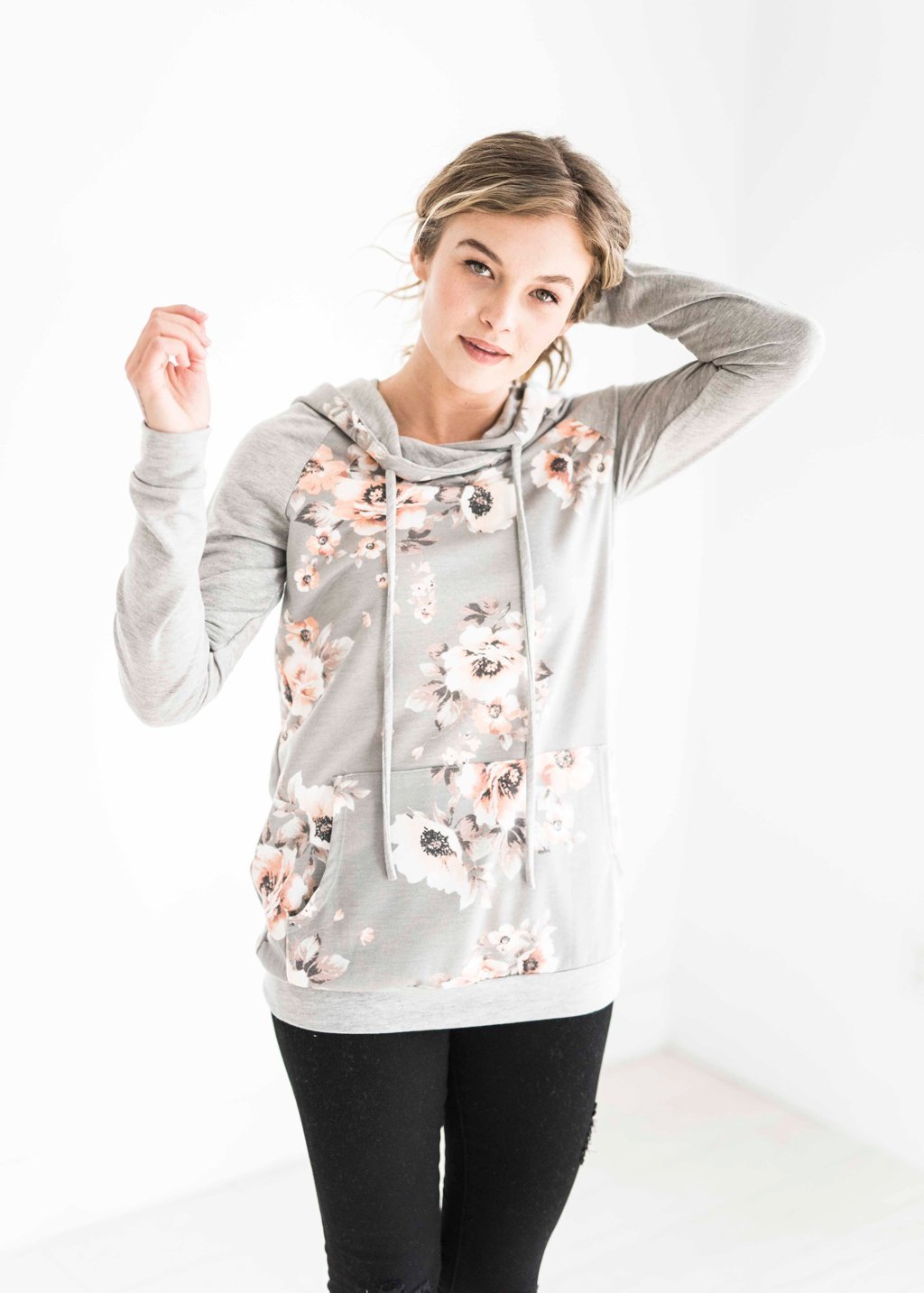 Woman Daily Grey Blossom Baseball Floral Hoodies