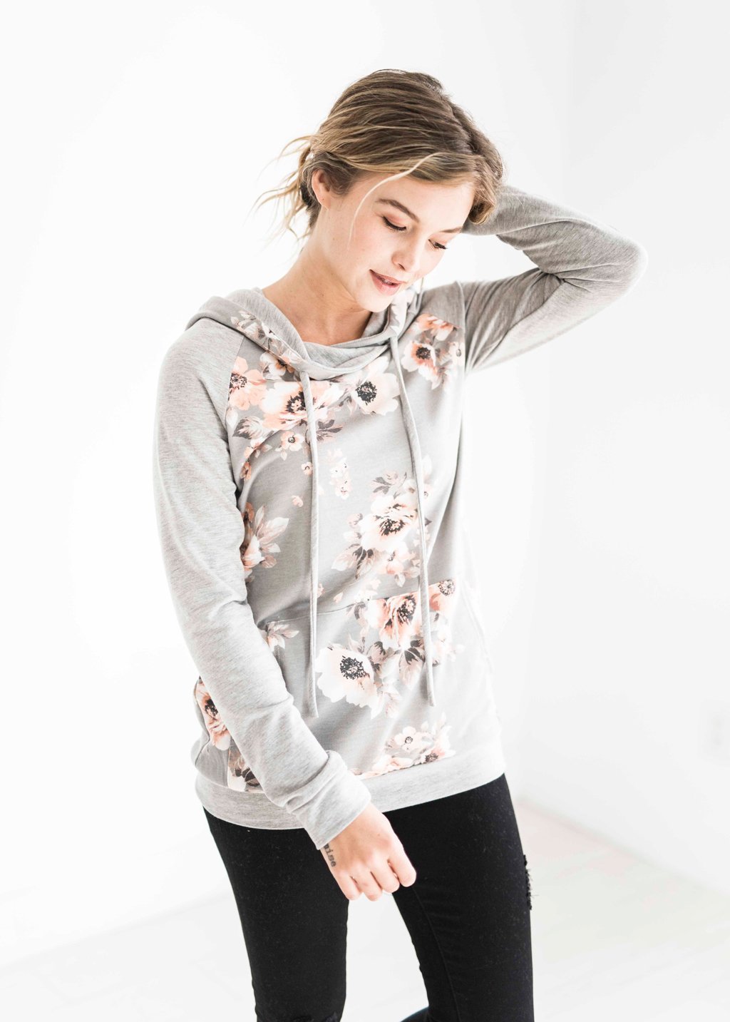 Woman Daily Grey Blossom Baseball Floral Hoodies