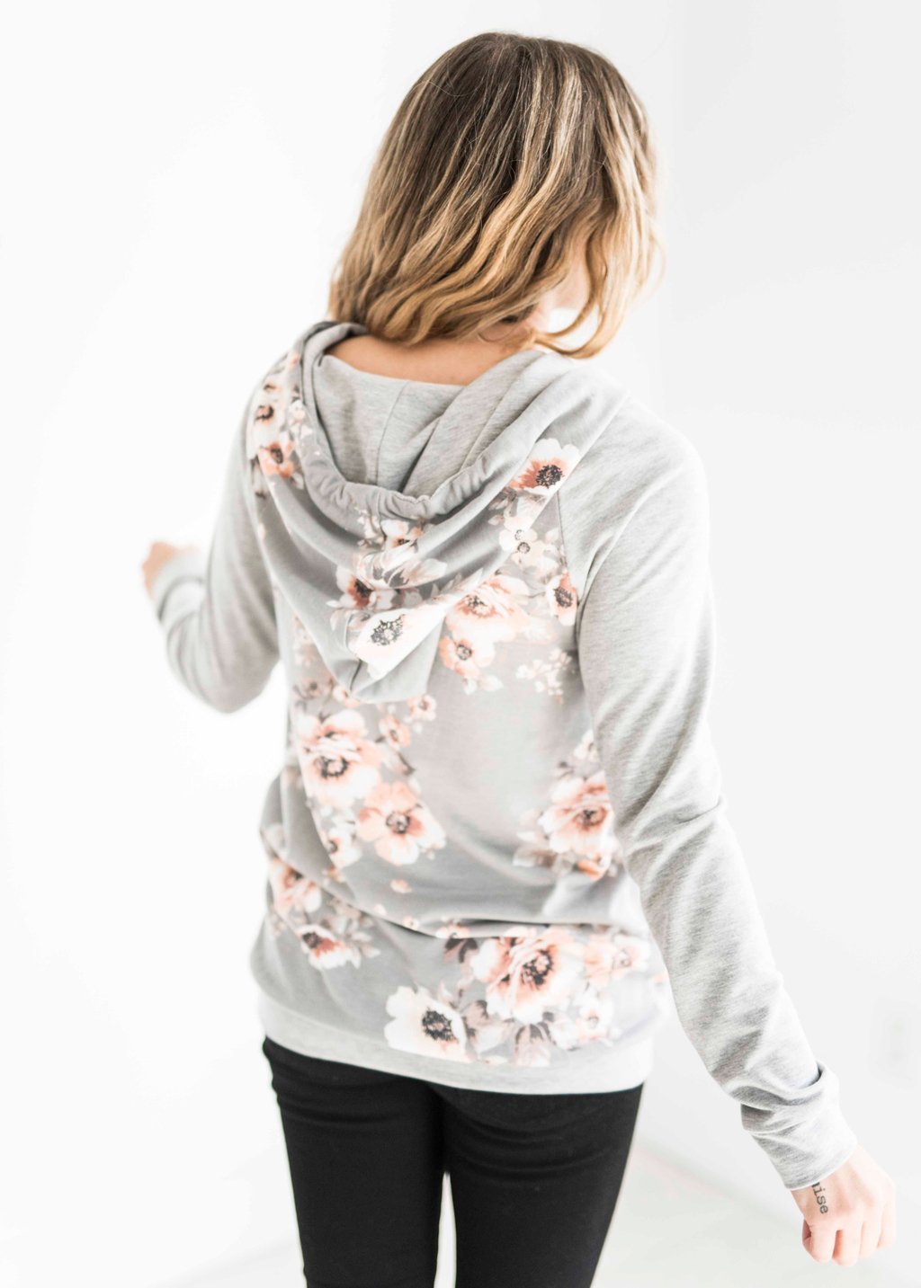 Woman Daily Grey Blossom Baseball Floral Hoodies