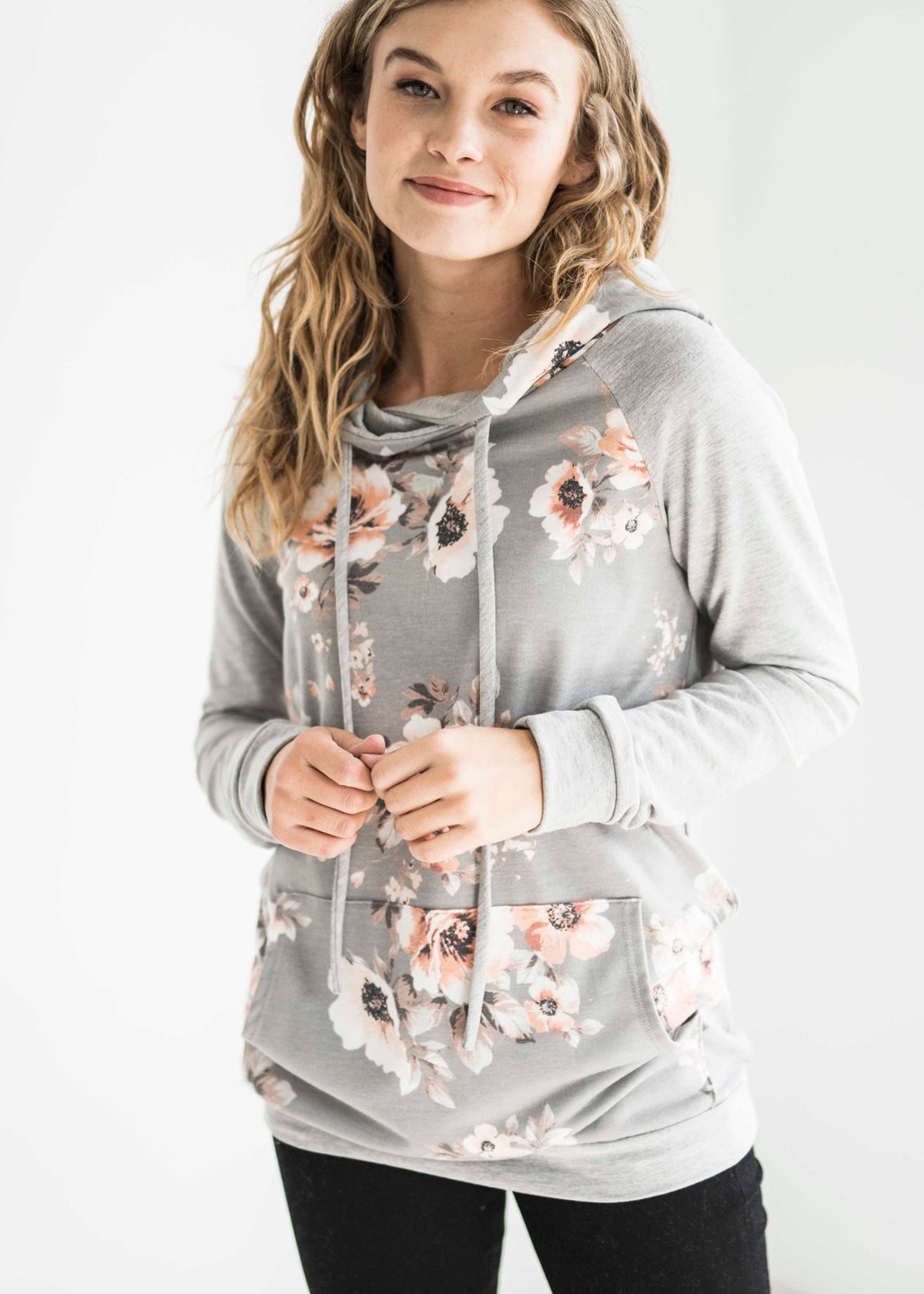 Woman Daily Grey Blossom Baseball Floral Hoodies