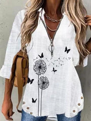Dandelion Loosen Vacation Tops Zipper T-shirts