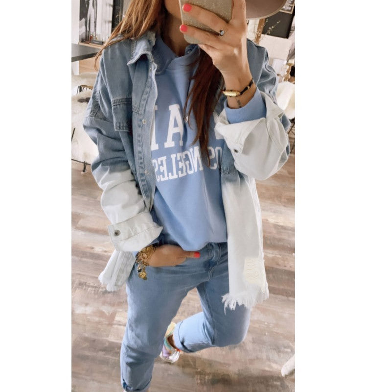 Denim turn down neck pockets jackets