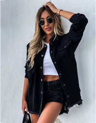 Denim turn down neck pockets jackets