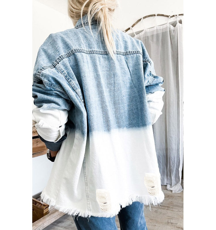 Denim turn down neck pockets jackets