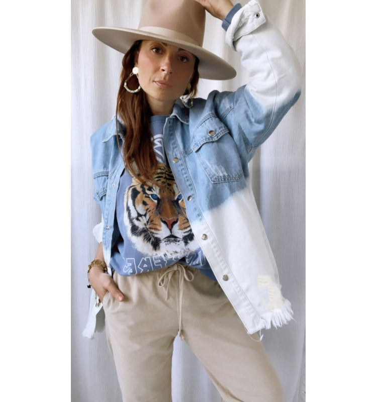 Denim turn down neck pockets jackets
