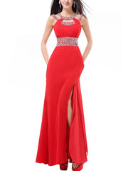 Designer Sequined Contrast O-Neck Backless Long Prom Dresses