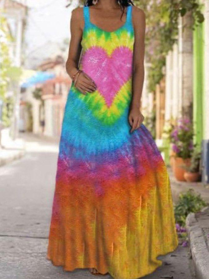 Casual A-Line Crew Neck Gradient Dresses
