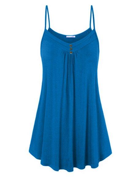 Solid Spaghetti-Strap Casual Cotton-Blend Dresses