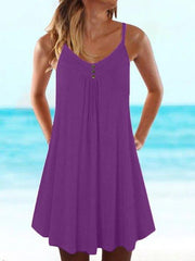 Solid Spaghetti-Strap Casual Cotton-Blend Dresses