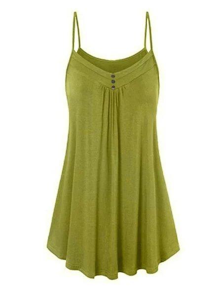 Solid Spaghetti-Strap Casual Cotton-Blend Dresses